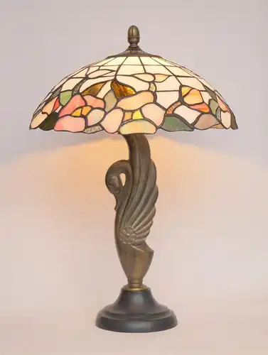 ART DECO Tischlampe "COLORED SWAN" Bronze Tiffanylampe Einzelstück