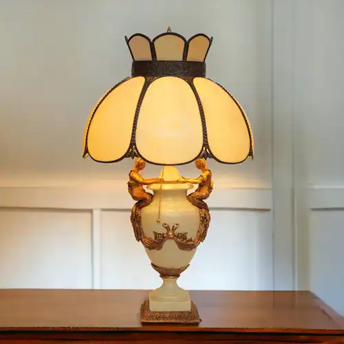 Große JUGENDSTIL Prunkleuchte klassisch Figur Amphore Lampe Leuchte Tiffany