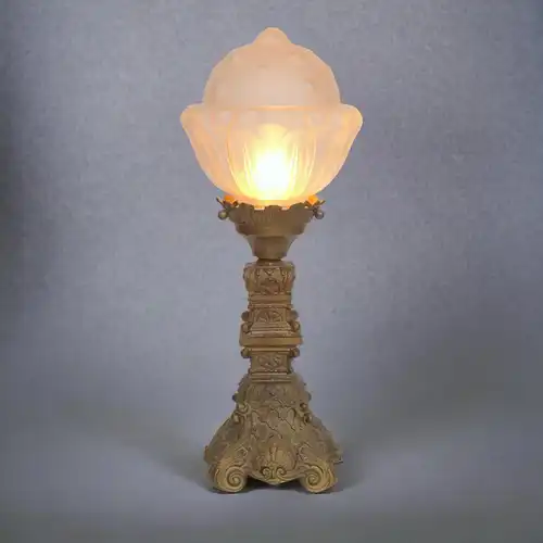 Original JUGENDSTIL Tischleuchte "GOLDEN ACORN" Messinglampe 1920