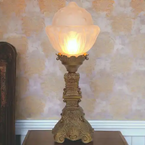 Original JUGENDSTIL Tischleuchte "GOLDEN ACORN" Messinglampe 1920