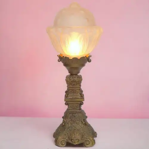 Original JUGENDSTIL Tischleuchte "GOLDEN ACORN" Messinglampe 1920