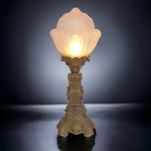 Original JUGENDSTIL Tischleuchte "GOLDEN ACORN" Messinglampe 1920