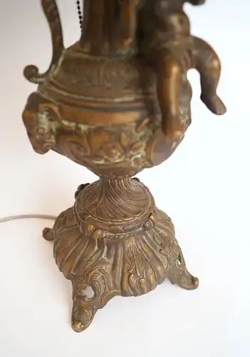 Große JUGENDSTIL Tischlampe "CHRISTMAS PUTTO" Messing Tiffany