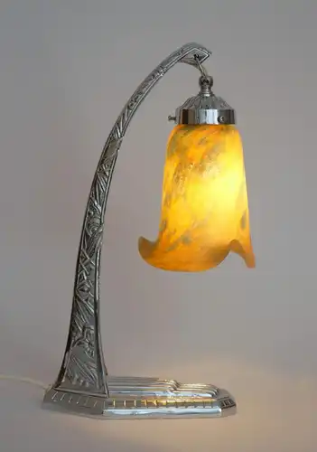 Art Deco Lampe "THE COURTYARD" Sammlerstück vernickelt Leuchte Tischlampe