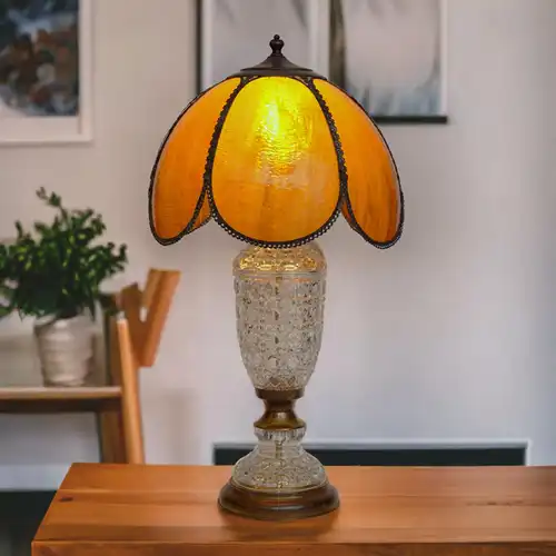 ART DECO Tischleuchte "AMBER SHINE" Bleikristall Tiffany Schreibtischlampe