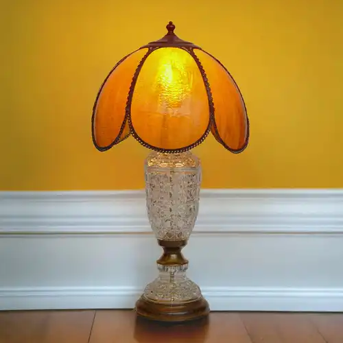 ART DECO Tischleuchte "AMBER SHINE" Bleikristall Tiffany Schreibtischlampe