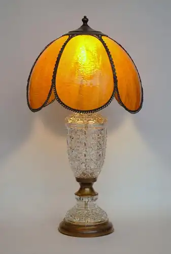 ART DECO Tischleuchte "AMBER SHINE" Bleikristall Tiffany Schreibtischlampe