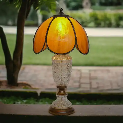 ART DECO Tischleuchte "AMBER SHINE" Bleikristall Tiffany Schreibtischlampe