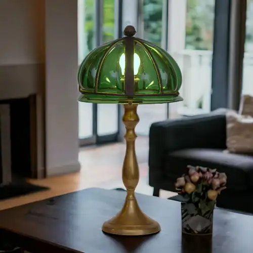 Vintage Tischlampe "GREENY" Messinglampe Unikat Leuchte Laterne Lampe Sammler