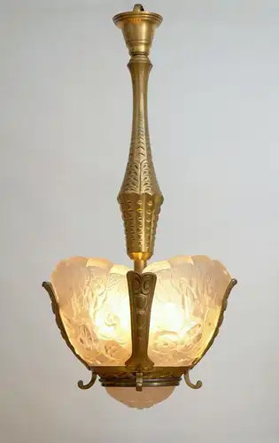 Art Deco Lampe Deckenlampe Deckenleuchter "THE CROWN" 1920 feuervergoldet