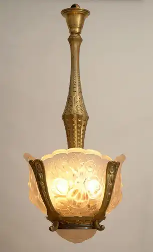 Art Deco Lampe Deckenlampe Deckenleuchter "THE CROWN" 1920 feuervergoldet