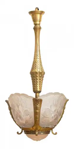 Art Deco Lampe Deckenlampe Deckenleuchter "THE CROWN" 1920 feuervergoldet