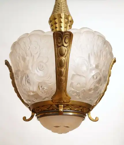 Art Deco Lampe Deckenlampe Deckenleuchter "THE CROWN" 1920 feuervergoldet