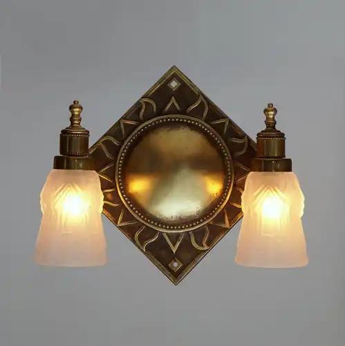 Art Deco Wandleuchte "RAYONS DU SOLEIL" Messinglampe Einzelstück Unikat Lampe