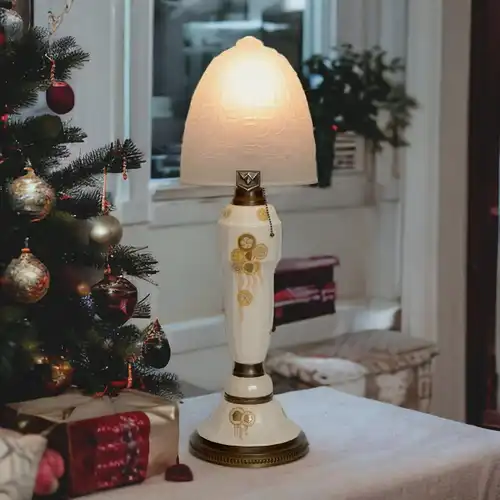 Art Déco Lampe Tischlampe sehr groß Majolika Keramik Jugendstil Leuchte