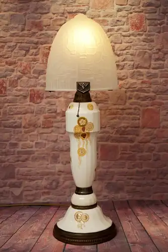 Art Déco Lampe Tischlampe sehr groß Majolika Keramik Jugendstil Leuchte