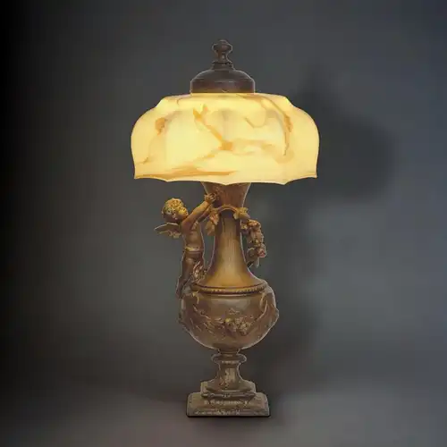 Jugendstil Putto Tischlampe "ANGEL WINGS" 1910 Unikat Lampe