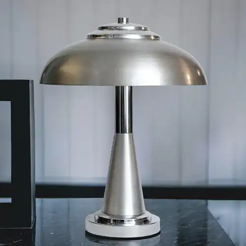 Lampe Bankerleuchte "LISSABON" Edelstahl 80s Schreibtischlampe Leuchte
