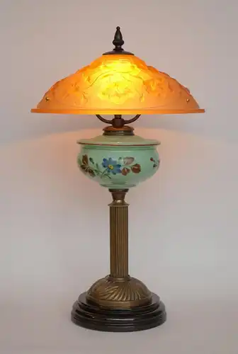 Lampe de table "FLOWERING" originale Art Nouveau Petroleum 1900 Unikat