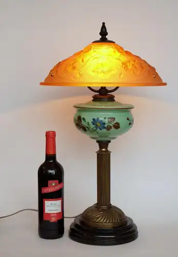 Lampe de table "FLOWERING" originale Art Nouveau Petroleum 1900 Unikat