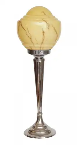 Art Deco Tischlampe "TO THE MOON" Unikat Chrom Nickel Opal antikes Glas