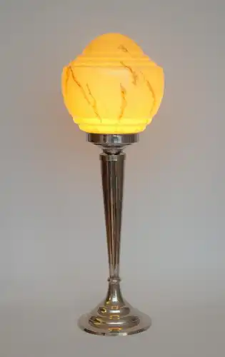 Art Deco Tischlampe "TO THE MOON" Unikat Chrom Nickel Opal antikes Glas