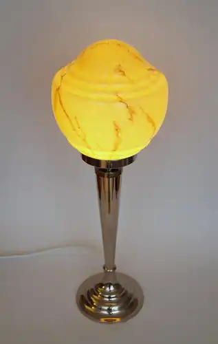 Art Deco Tischlampe "TO THE MOON" Unikat Chrom Nickel Opal antikes Glas