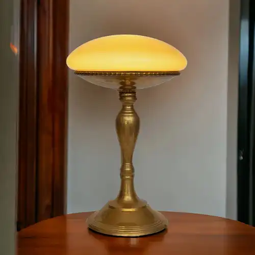 Unikat Art Deco Tischlampe "THE SAUCER" Einzelstück Messinglampe Vintage