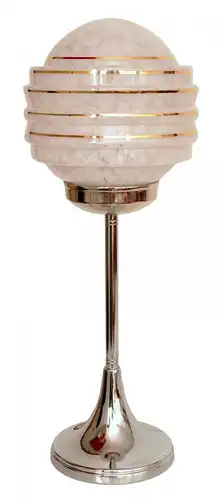 Art Déco Design Lampe Tischleuchte "MEMPHIS" Chrom Lampe orig. Schirm Bauhaus