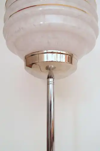 Art Déco Design Lampe Tischleuchte "MEMPHIS" Chrom Lampe orig. Schirm Bauhaus