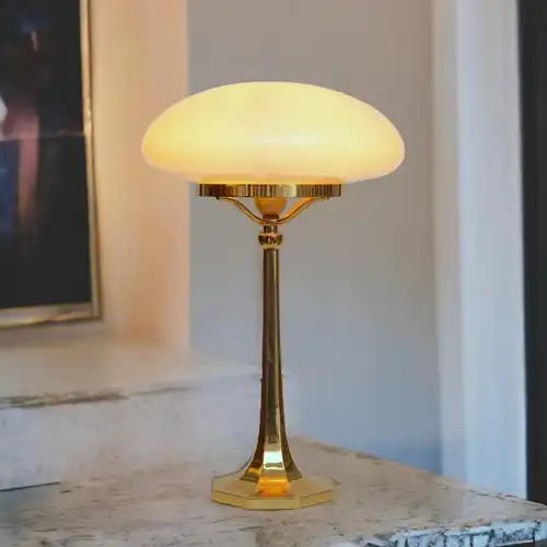 Tolle Wiener Art Deco Messinglampe "VIENNA GOLD" Pilzleuchte Schreibtischlampe