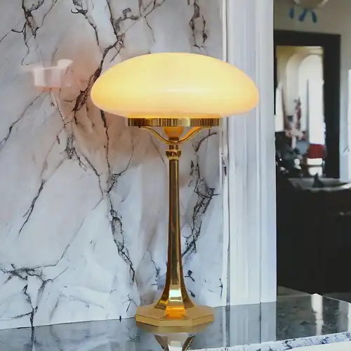 Tolle Wiener Art Deco Messinglampe "VIENNA GOLD" Pilzleuchte Schreibtischlampe