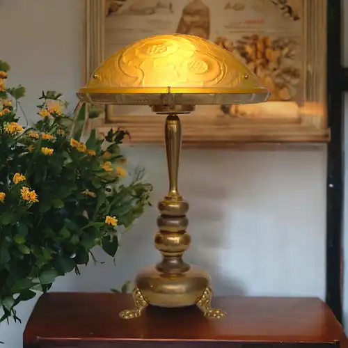 Lampe de bureau "YELLOW ROSE" unique Art Deco lampe en laiton