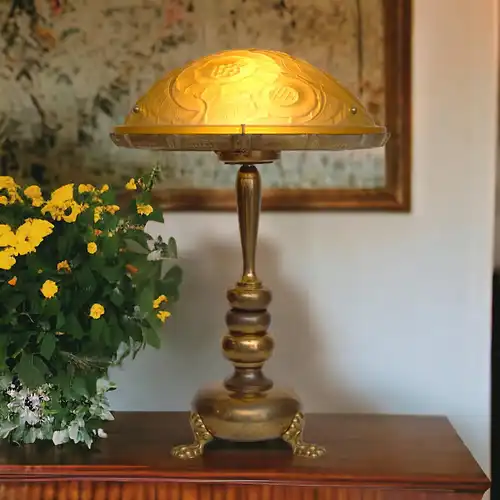 Lampe de bureau "YELLOW ROSE" unique Art Deco lampe en laiton