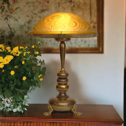 Unikat Art Deco Schreibtischlampe "YELLOW ROSE" Einzelstück Messinglampe Lampe