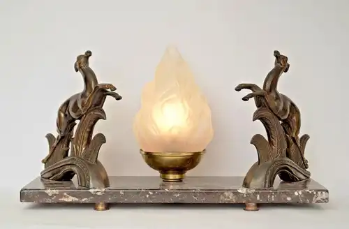 Art Déco Skulpturen Lampe Tischlampe "GOLDEN DEERS" Hirsch 1930 Leuchte