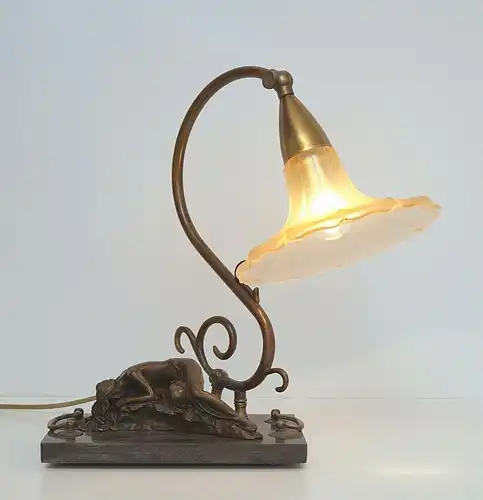 Jugendstil Art Déco Lampe Schreibtischleuchte "SLEEPING BEAUTY" Bronze Unikat