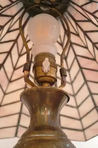 Große Jugendstil Tiffany Bodenleuchte Tischlampe Stehlampe 79 cm Messinglampe