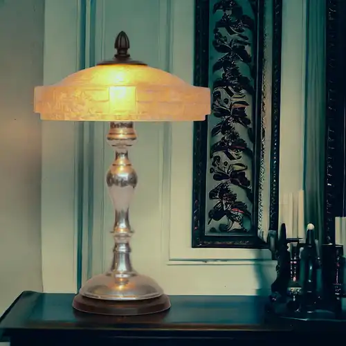 Art Deco Tischlampe "UNIQUE" antikes Opalglas Schreibtischlampe zierliche