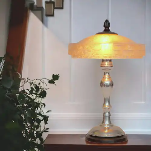 Art Deco Tischlampe "UNIQUE" antikes Opalglas Schreibtischlampe zierliche