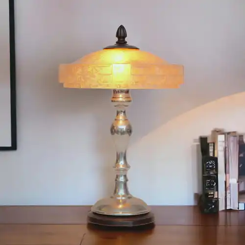 Art Deco Tischlampe "UNIQUE" antikes Opalglas Schreibtischlampe zierliche
