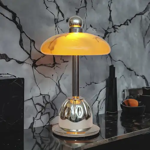 Chrom Art Deco Lampe "SILVER MOON" Unikat Schreibtischleuchte Lampe Berliner