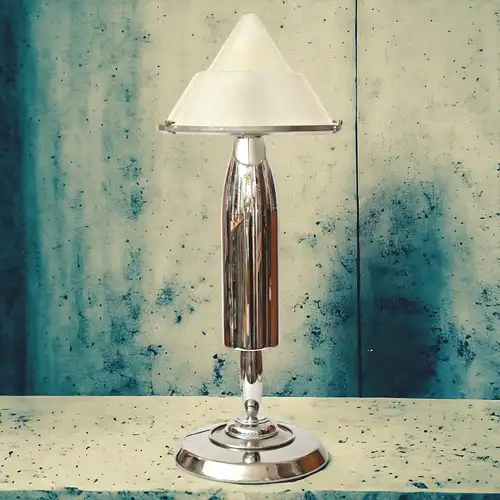 Design Lampe Tischleuchte "SILVER TURBINE" Art Déco Retro Mid Century Unikat