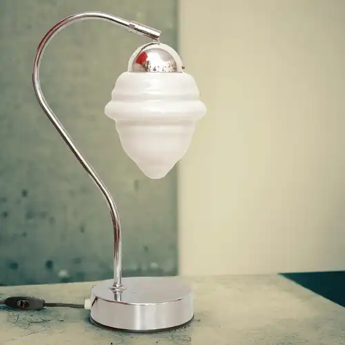 Unikate Bauhaus Art Déco Schreibtischlampe Chrom Opal 70er Jahre Retro