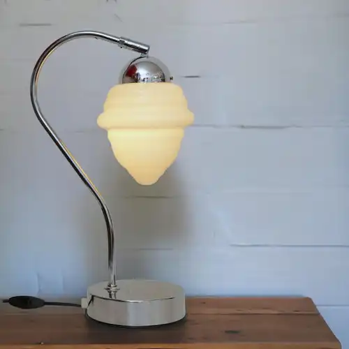 Unikate Bauhaus Art Déco Schreibtischlampe Chrom Opal 70er Jahre Retro