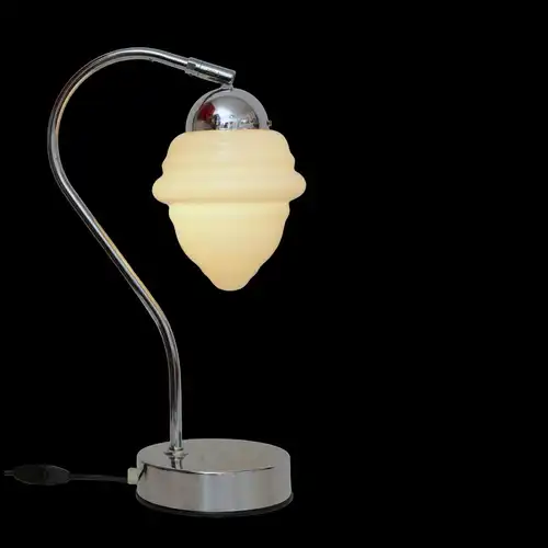 Unikate Bauhaus Art Déco Schreibtischlampe Chrom Opal 70er Jahre Retro