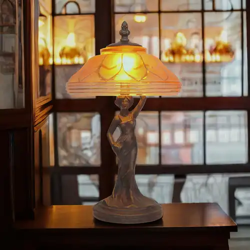 Jugendstil Figurenlampe "FLORENCE" Tischleuchte Messinglampe Unikat Einzelstück