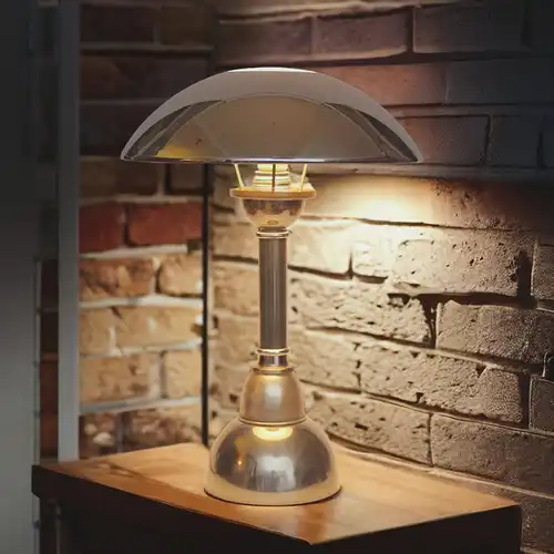 Bauhaus Art Deco Schreibtischlampe "CHEMNITZ" Opalglas Midcenturymodern
