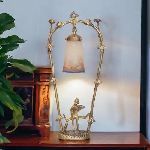 Lampe de table Art Nouveau "FIDDLERS GARDEN" Unikat Muller Frees Luneville sign.