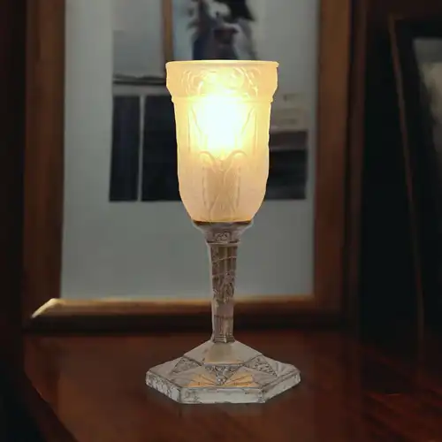 Original Art Deco Tischlampe "LUNEVILLE STAR" 1920 vernickelt Nachttisch Lampe